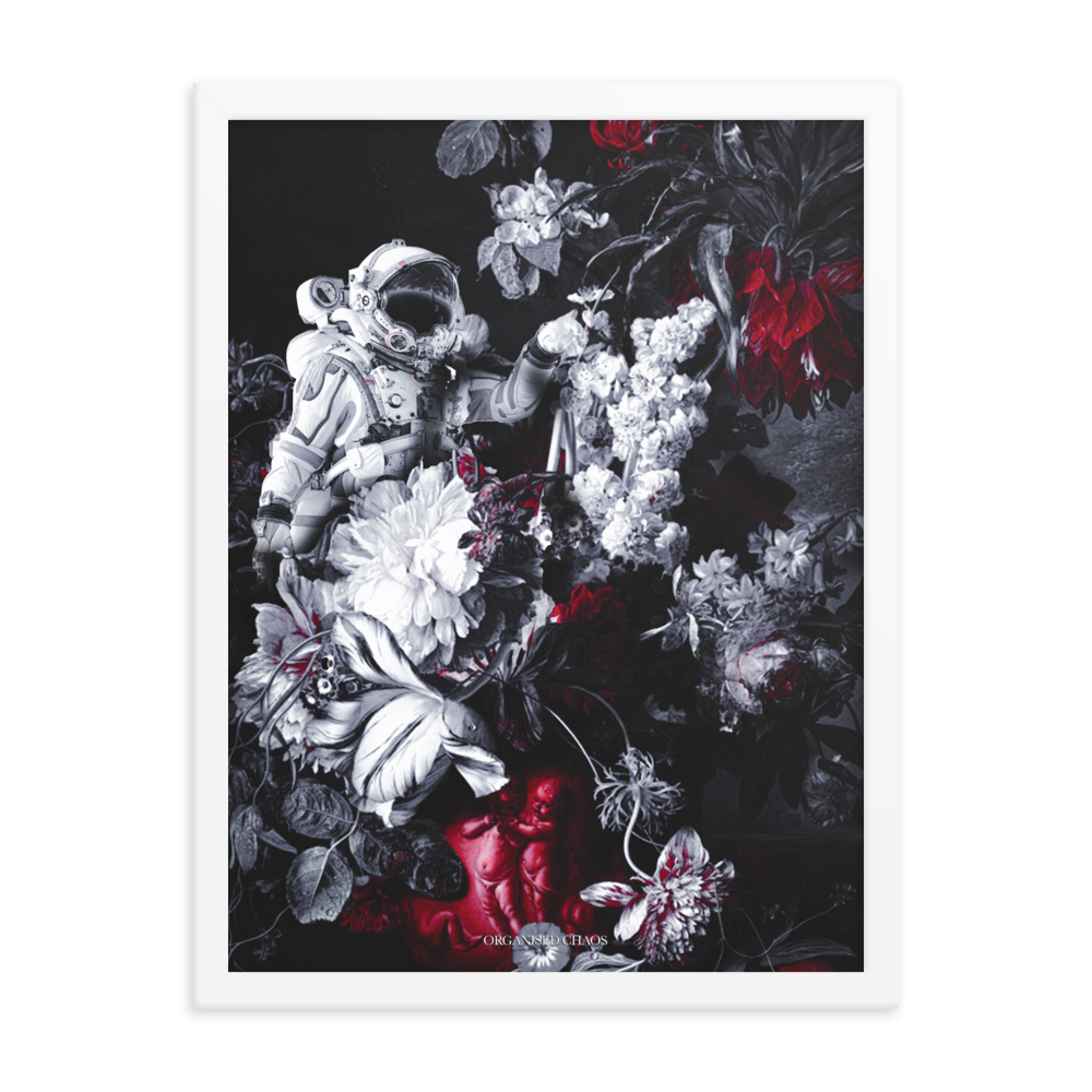 White Flower Astronaut - Framed Poster