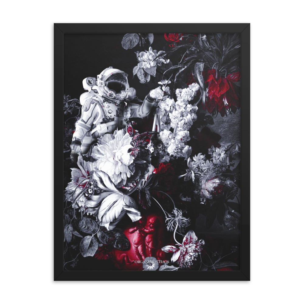 White Flower Astronaut - Framed Poster