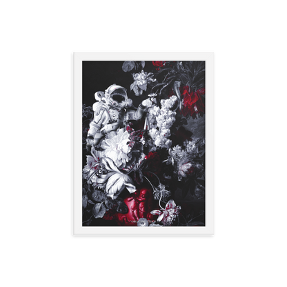 White Flower Astronaut - Framed Poster