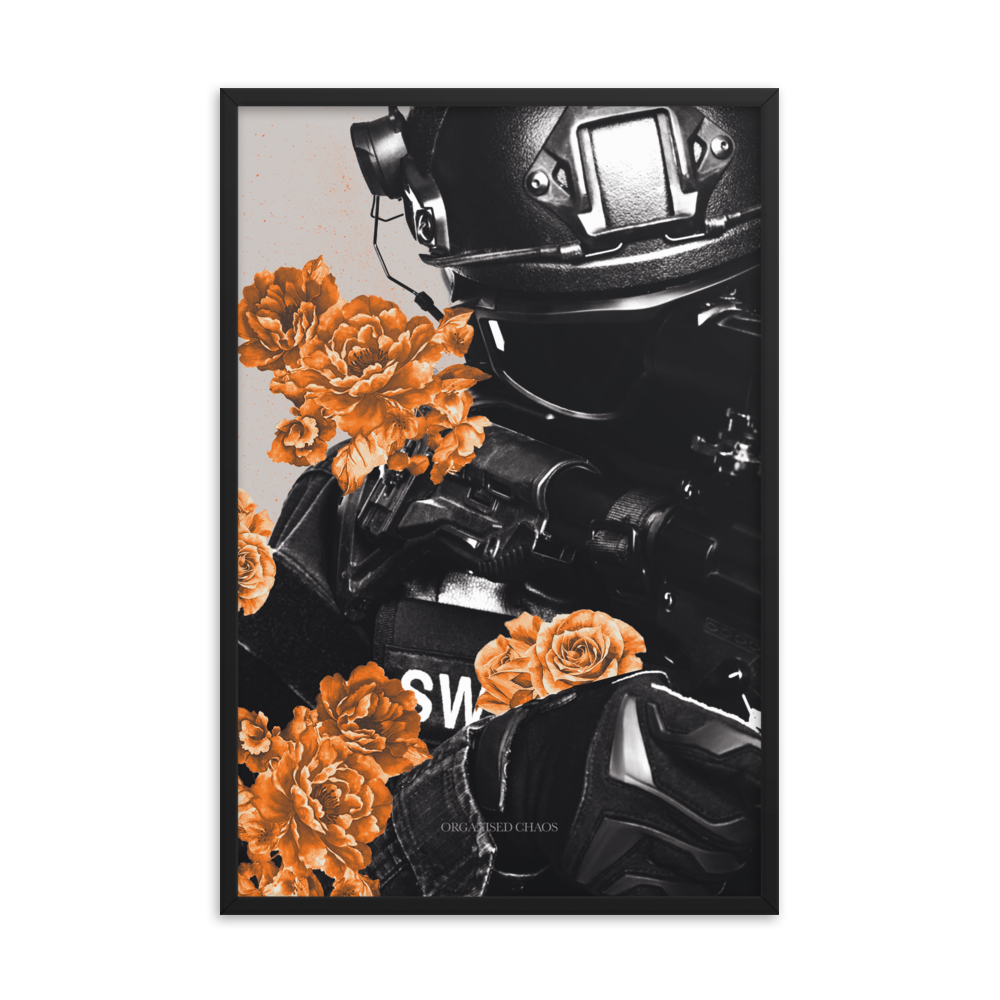 Flower Soldier Black&Orange - Framed Poster